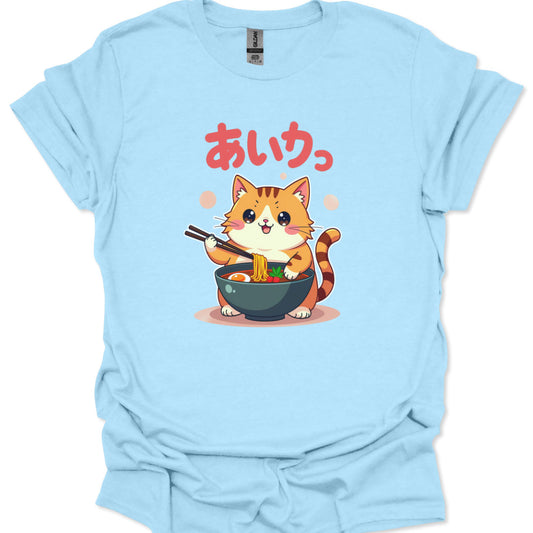 cute anime ramen cat graphic tee for otaku fans