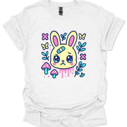 Yami kawaii bunny face with teary eyes bandage and butterflies