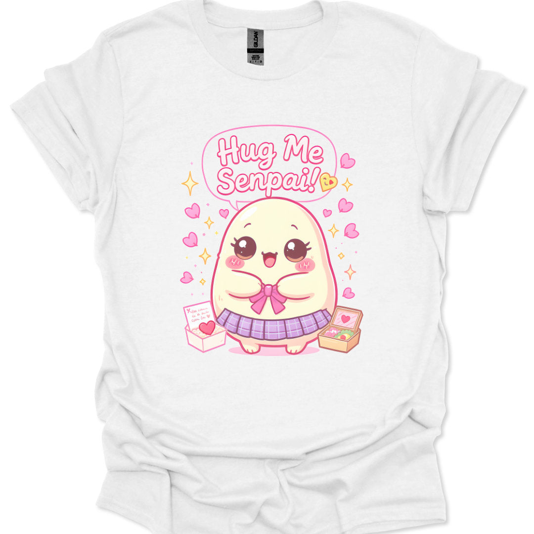 Cute anime style mascot in pleated skirt with hearts