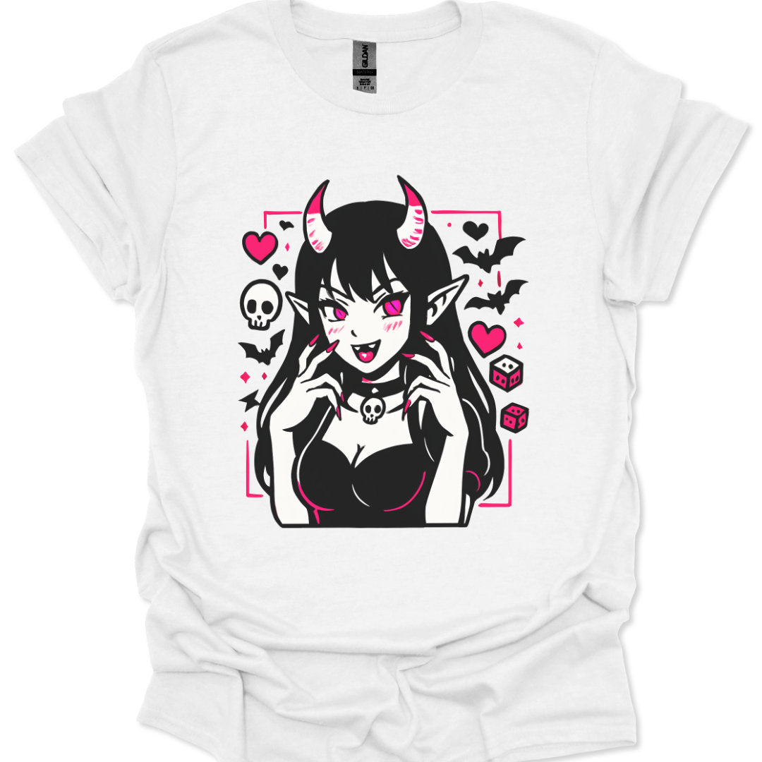 yami kawaii girl portrait with skull choker and hearts