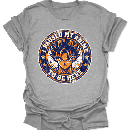 Sport Grey unisex adult t-shirt showing a circular distressed anime warrior print with stars and high-intent gamer slogan.