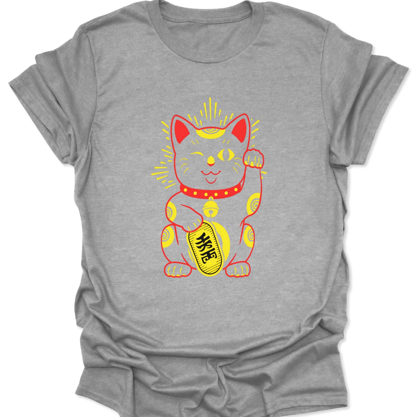 Sport Grey heathered cotton-blend tee featuring a traditional Maneki Neko folklore icon in a sharp, urban graphic print.