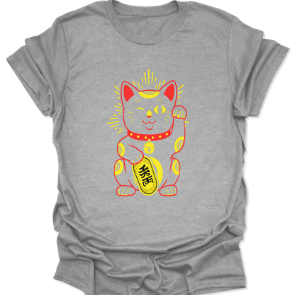 Sport Grey heathered cotton-blend tee featuring a traditional Maneki Neko folklore icon in a sharp, urban graphic print.