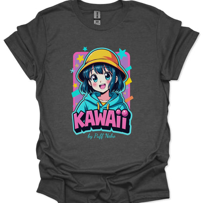 Cute Japanese anime shirt featuring smiling girl illustration and KAWAii text