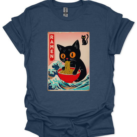 kawaii cat ramen shirt inspired by japanese wave art
