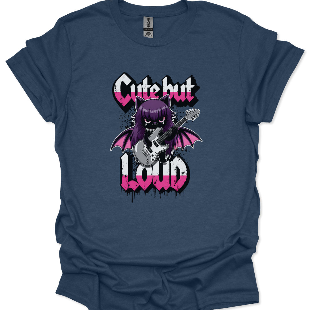 Pastel goth bat t-shirt with Cute but Loud text