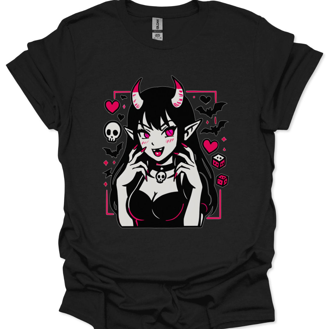 anime elf eared girl with horns and long hair yami vibe