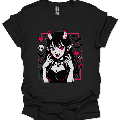 anime elf eared girl with horns and long hair yami vibe