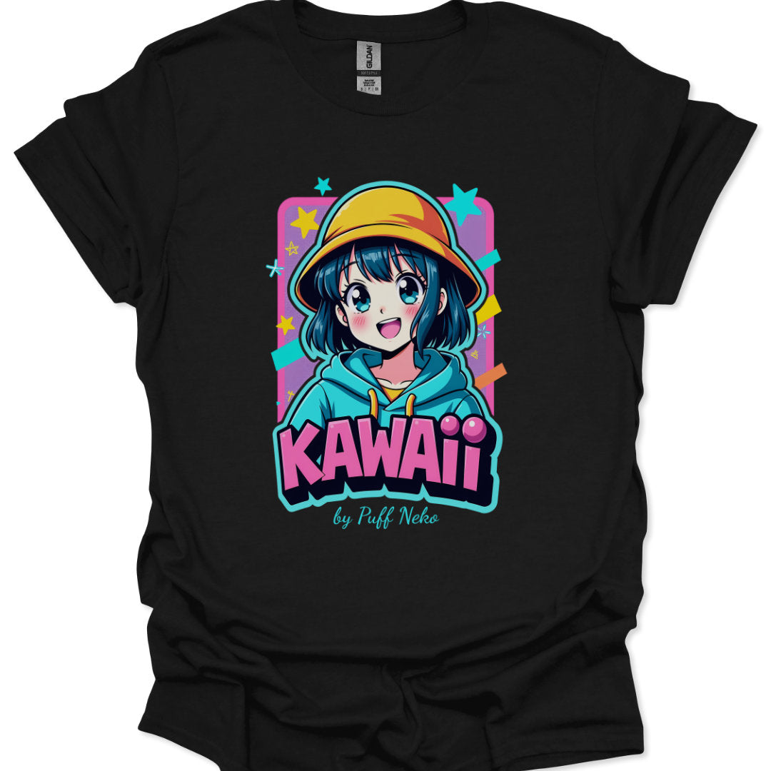 Kawaii anime girl t-shirt with colorful Harajuku pop art design