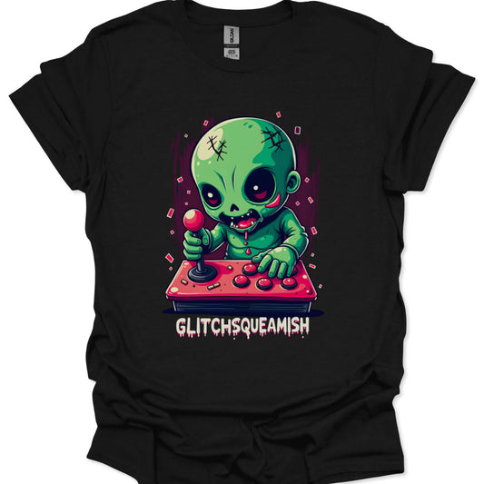 Chibi Alien Gamer T-Shirt – Glitch Squeamish – Arcade Kawaii Style