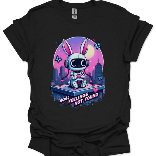 Chibi robot bunny holding a pixel heart with headphones