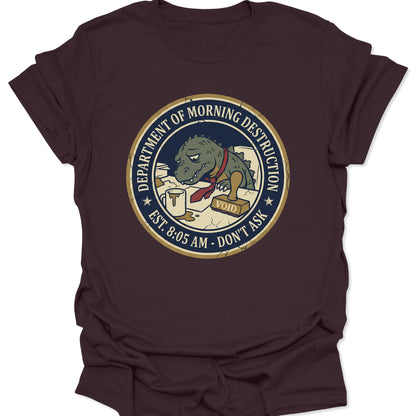 Dark Chocolate unisex adult t-shirt featuring retro japanese monster corporate humor seal design.