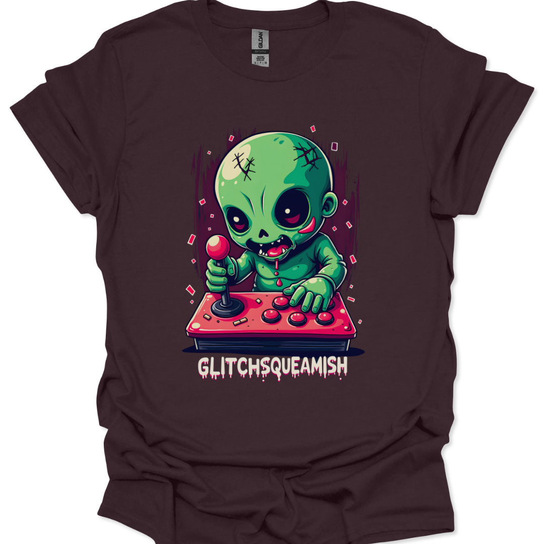 Chibi Alien Gamer T-Shirt – Glitch Squeamish – Arcade Kawaii Style