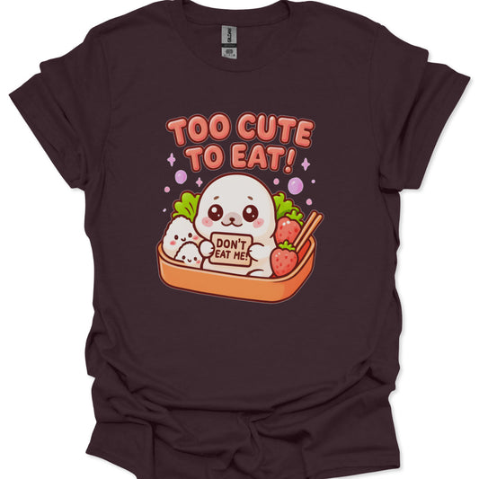 Brown t-shirt with a cartoon ghost and food items on a white background
