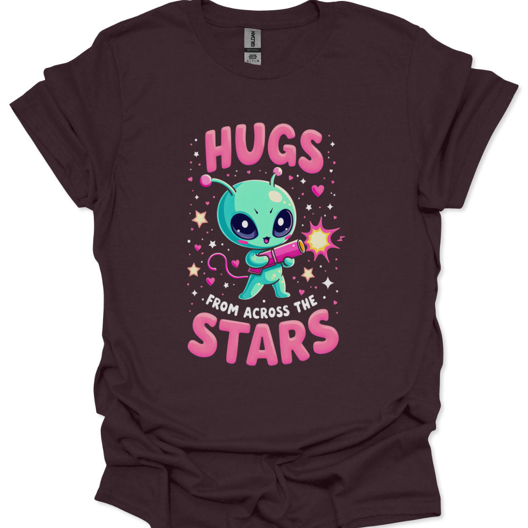 chibi space creature holding a hug blaster surrounded by hearts and stars