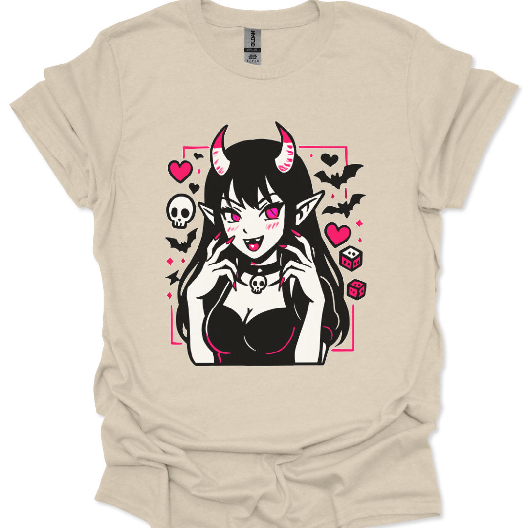 chibi inspired dark cute demon girl with skull charm