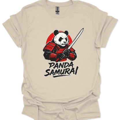 Beige t-shirt with a panda holding a sword graphic and 'Panda Samurai' text on a white background