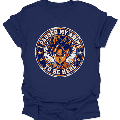 Navy unisex adult t-shirt with a vibrant DTG print of a spiky-haired anime fighter and humorous quote for fans.