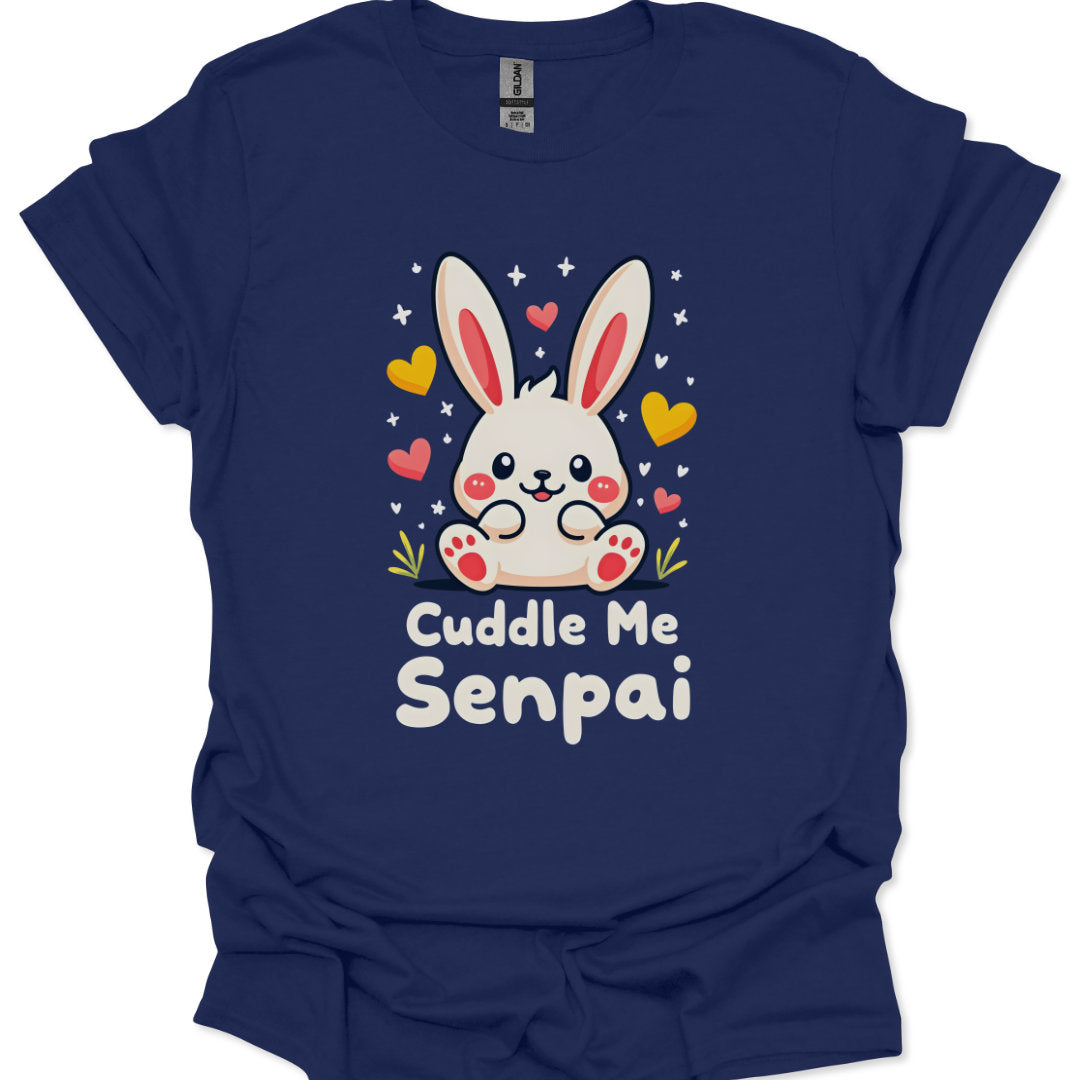 Kawaii chibi bunny with hearts and Cuddle Me Senpai text