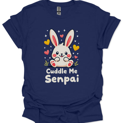 Kawaii chibi bunny with hearts and Cuddle Me Senpai text