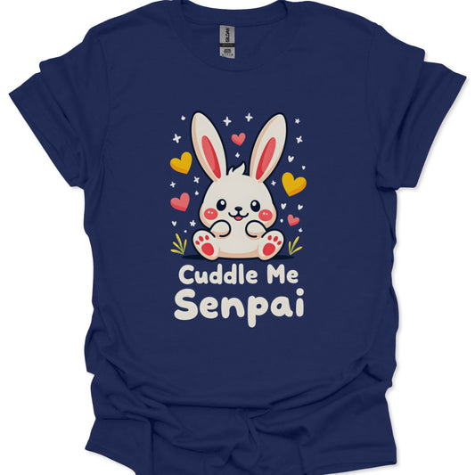 Kawaii chibi bunny with hearts and Cuddle Me Senpai text